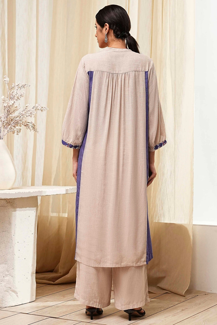 Beige Straight Printed Kurta Set CO87