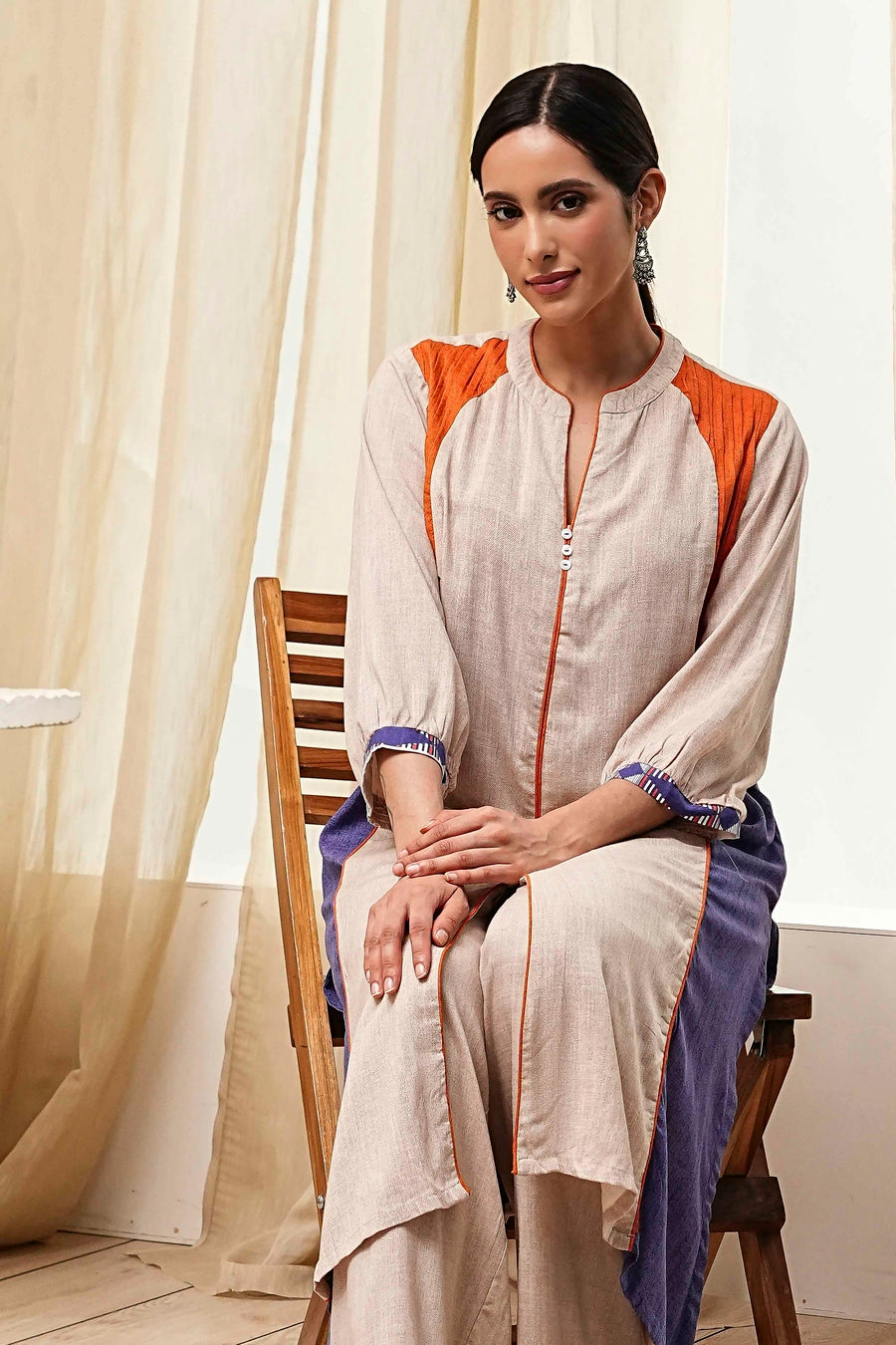 Beige Straight Printed Kurta Set CO87