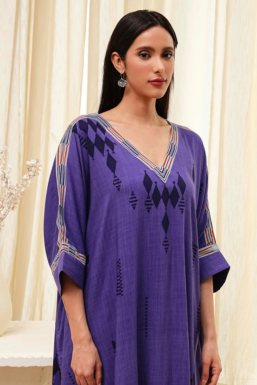 Blue Printed Kaftan-Style Kurta Set CO87