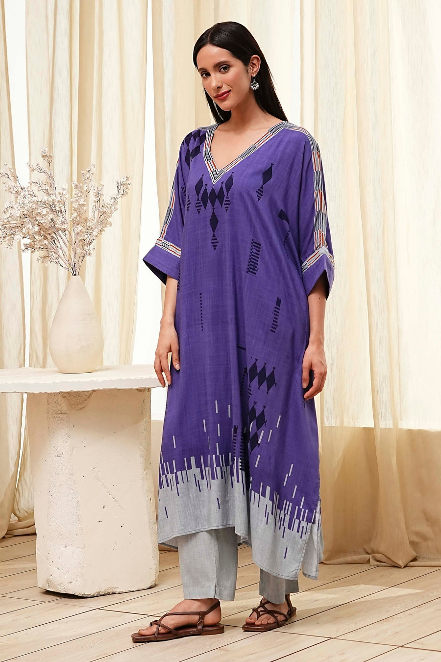 Blue Printed Kaftan-Style Kurta Set CO87