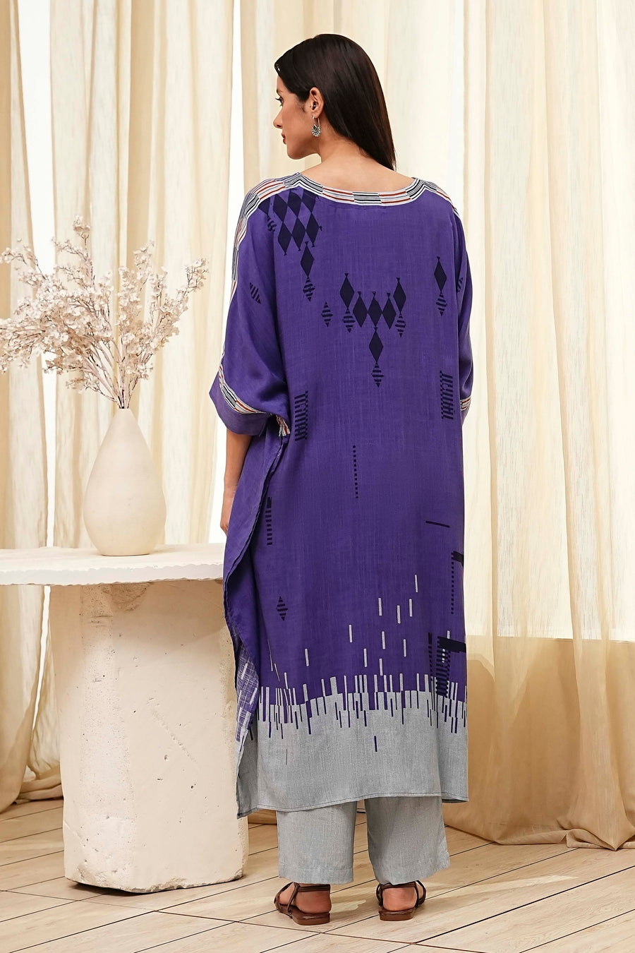 Blue Printed Kaftan-Style Kurta Set CO87