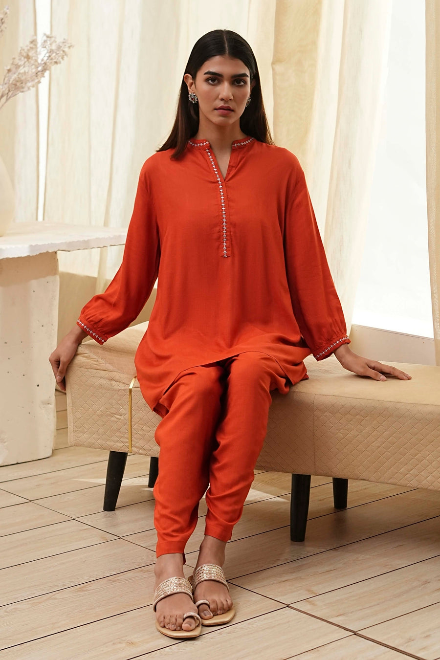 Burnt Orange Straight Solid Co-ord Set CO87