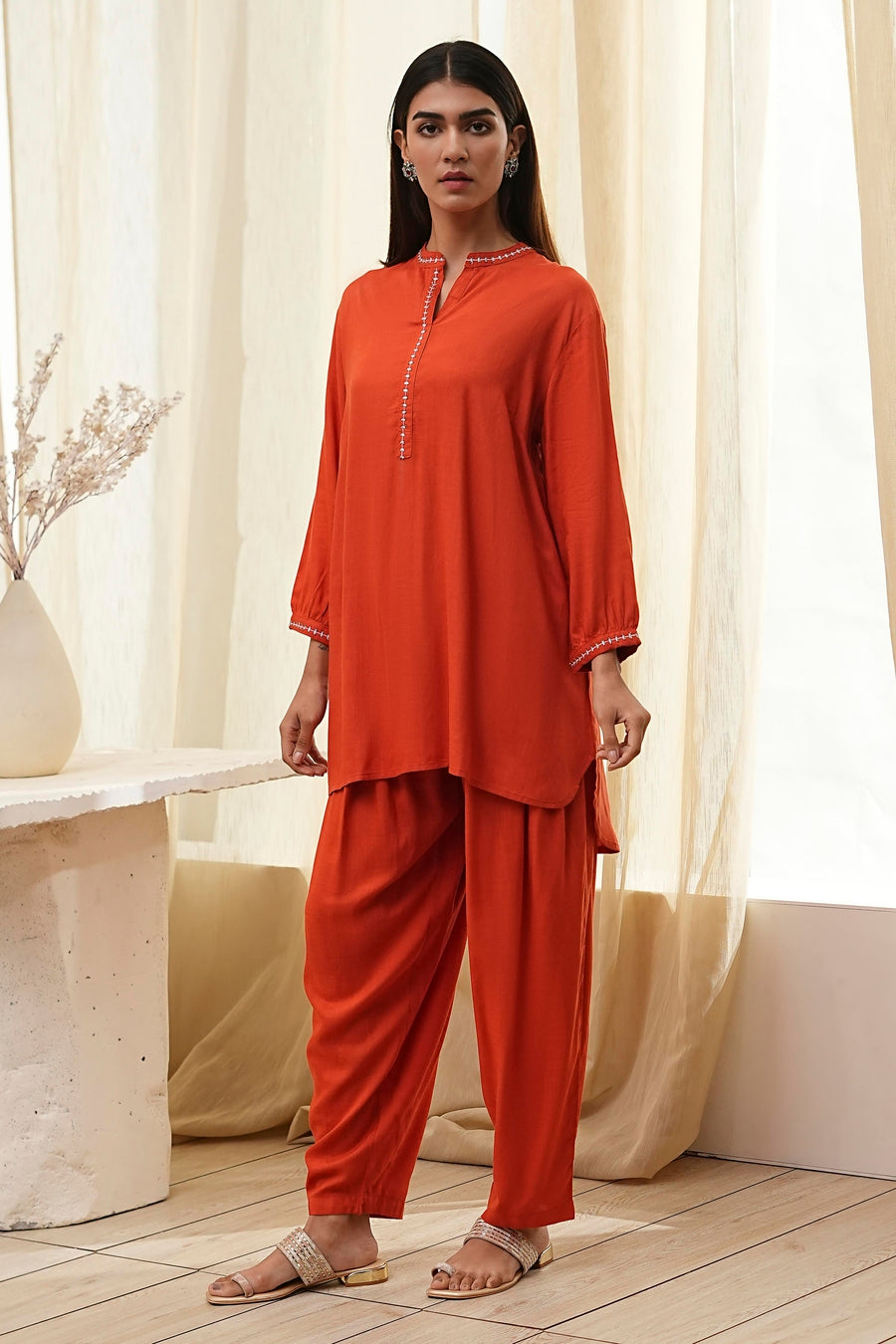 Burnt Orange Straight Solid Co-ord Set CO87