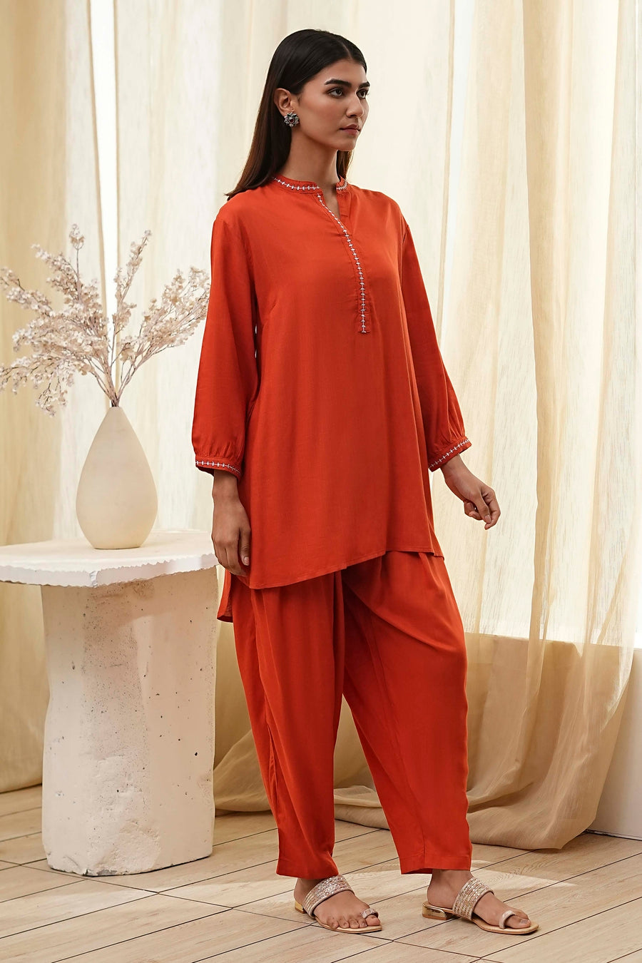 Burnt Orange Straight Solid Co-ord Set CO87