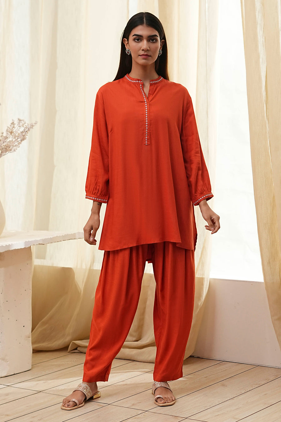 Burnt Orange Straight Solid Co-ord Set CO87