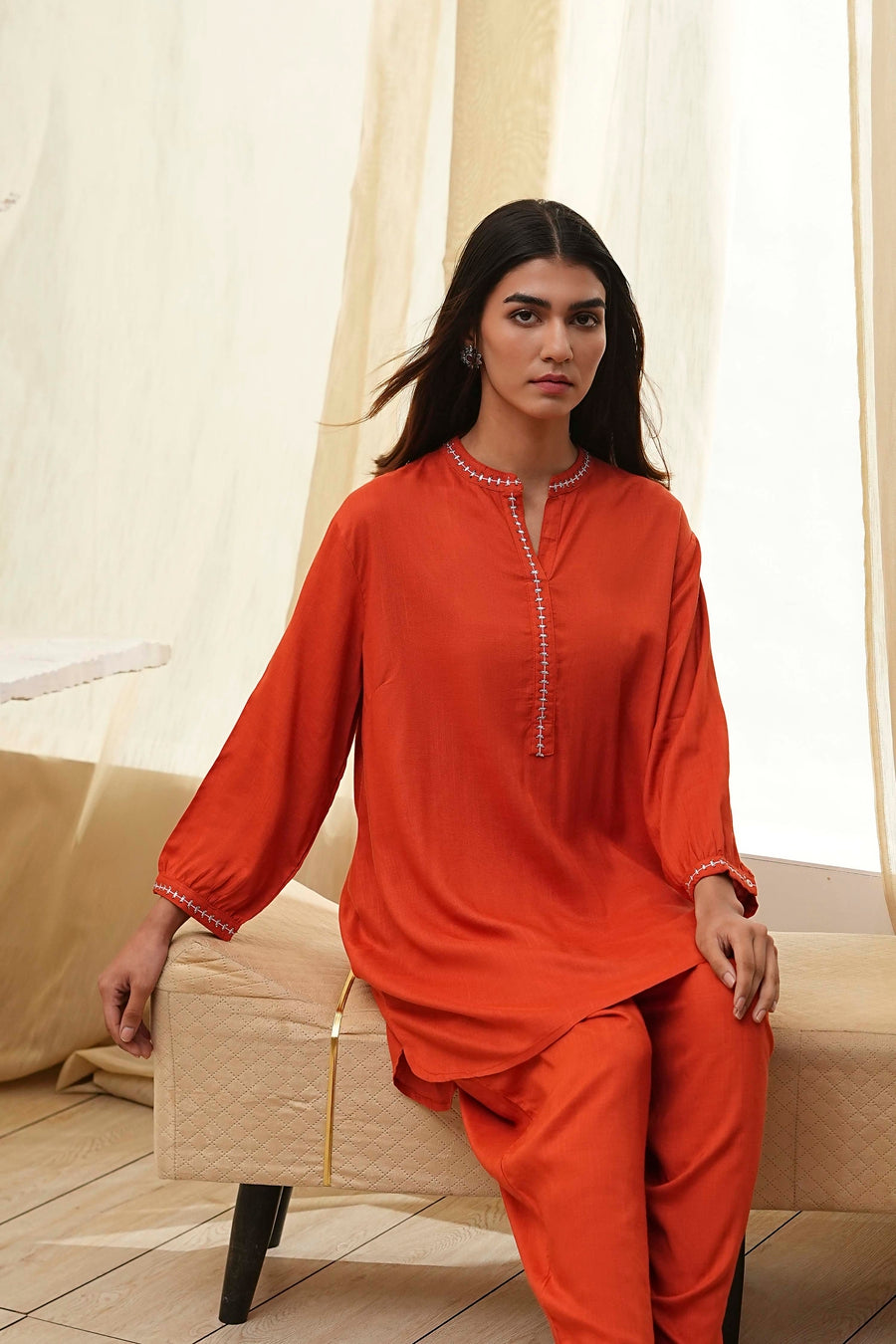 Burnt Orange Straight Solid Co-ord Set CO87
