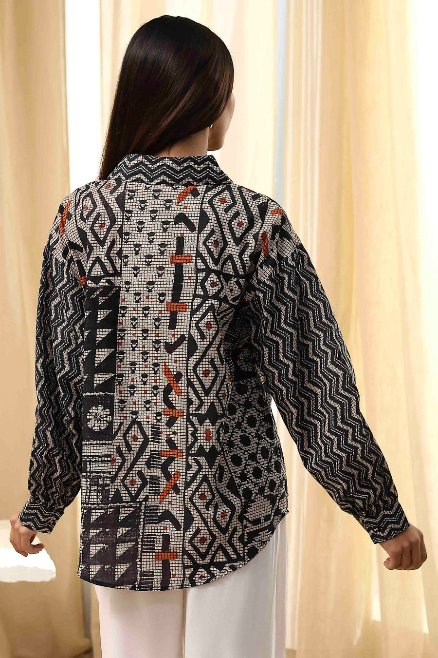 Black Cotton Printed Straight Shirt K60