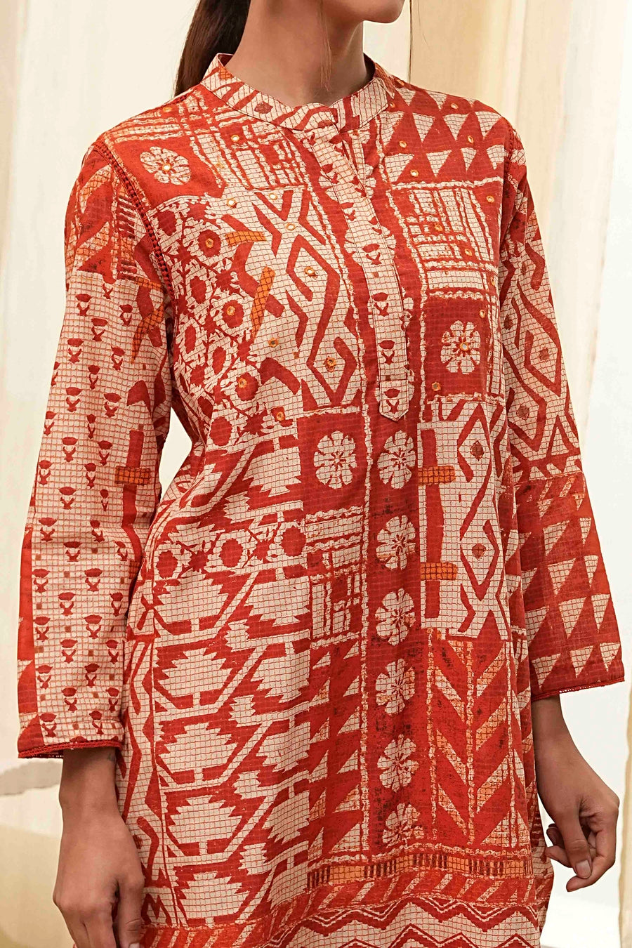 Rust Pure Cotton Printed Kurta Set CO87