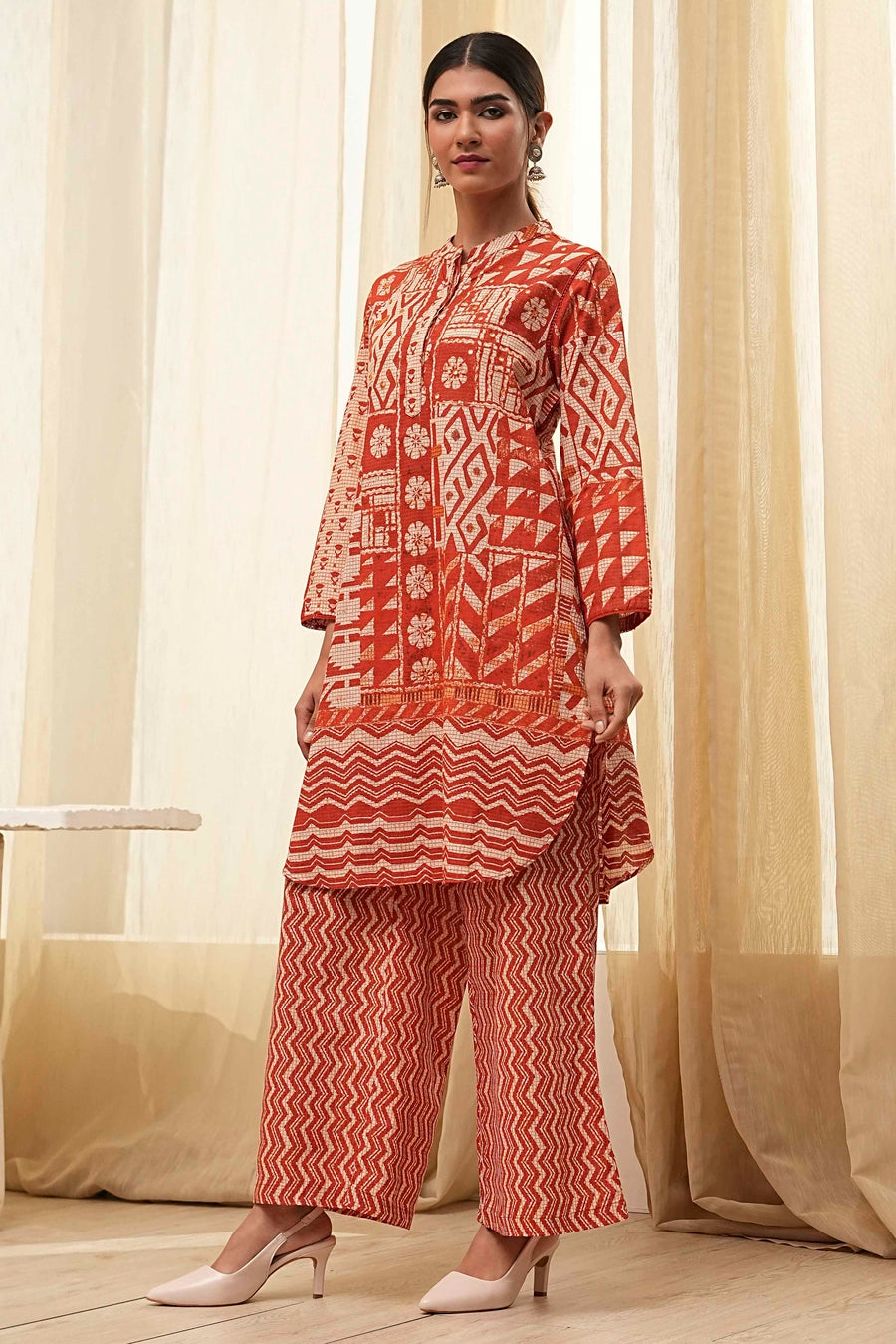 Rust Pure Cotton Printed Kurta Set CO87