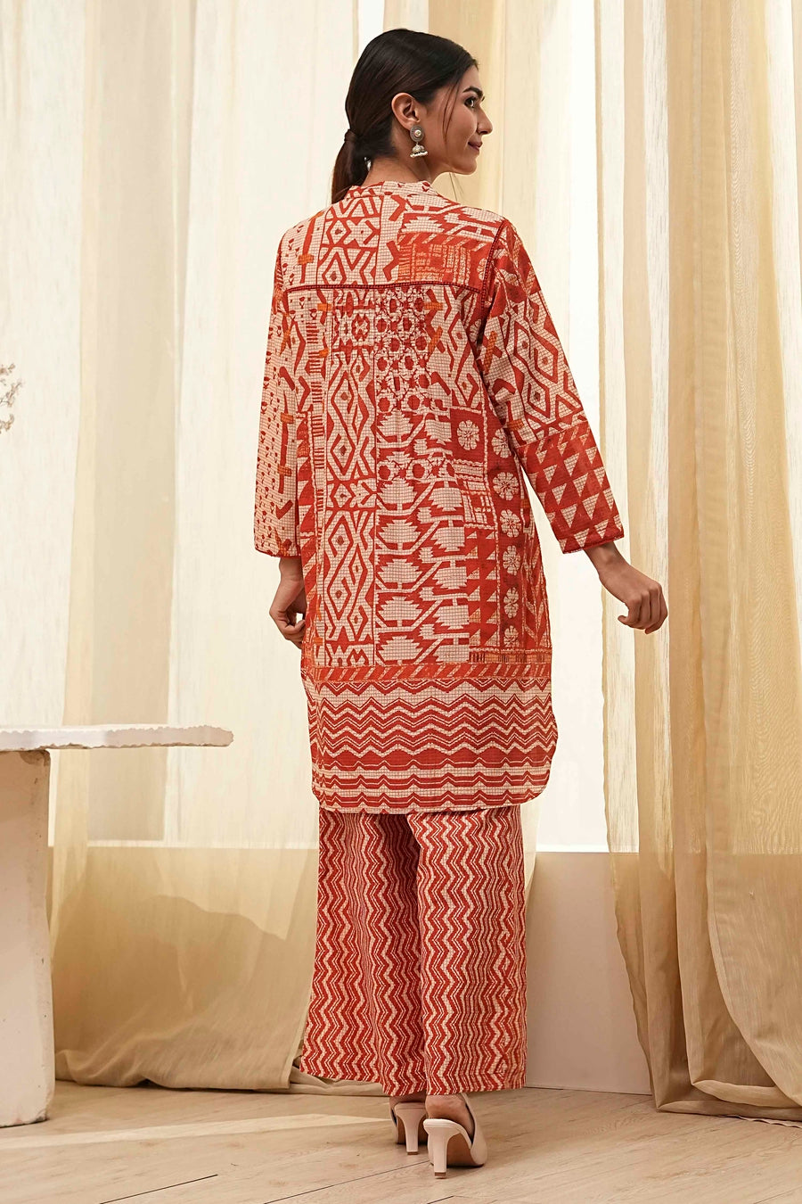 Rust Pure Cotton Printed Kurta Set CO87