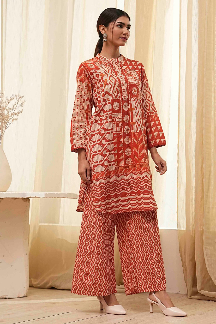 Rust Pure Cotton Printed Kurta Set CO87