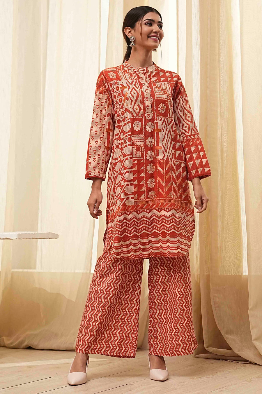 Rust Pure Cotton Printed Kurta Set CO87