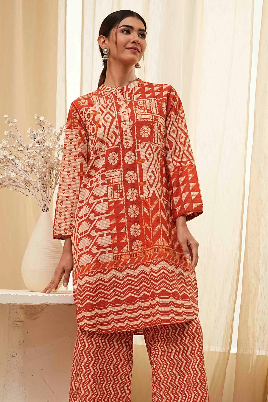 Rust Pure Cotton Printed Kurta Set CO87