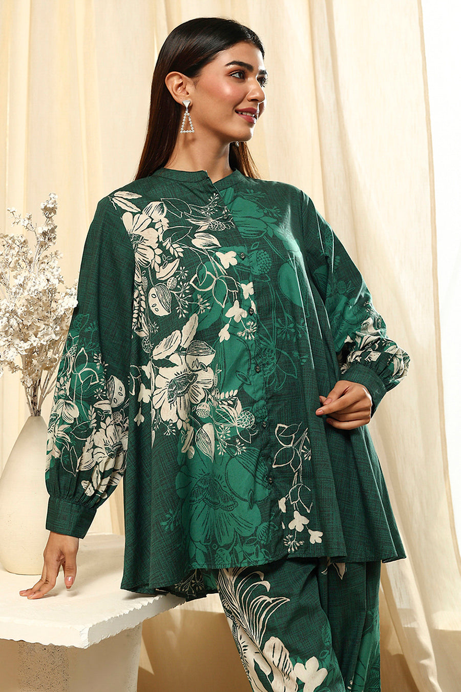 Green Cotton Floral Printed Co-ord Set CO87