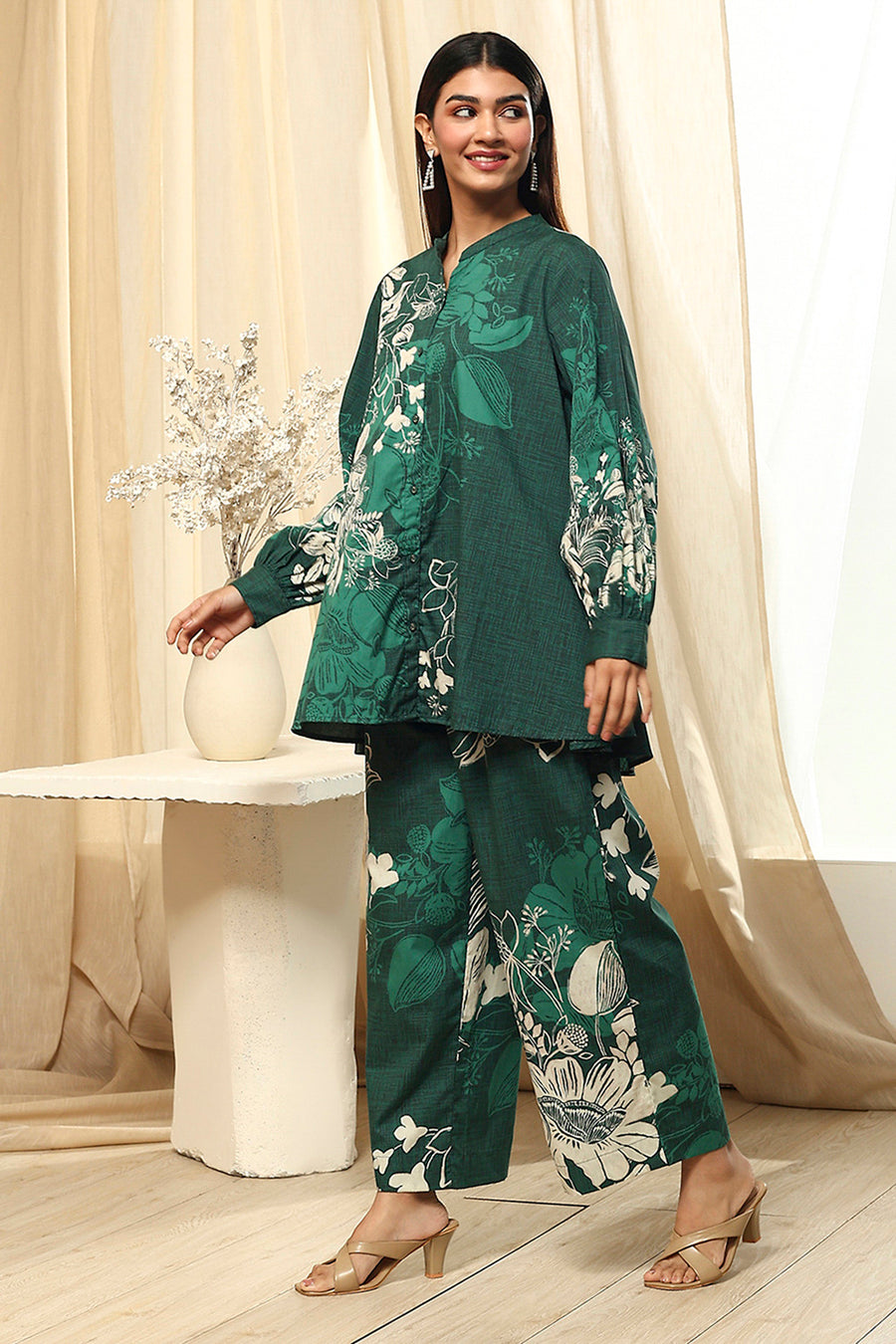Green Cotton Floral Printed Co-ord Set CO87