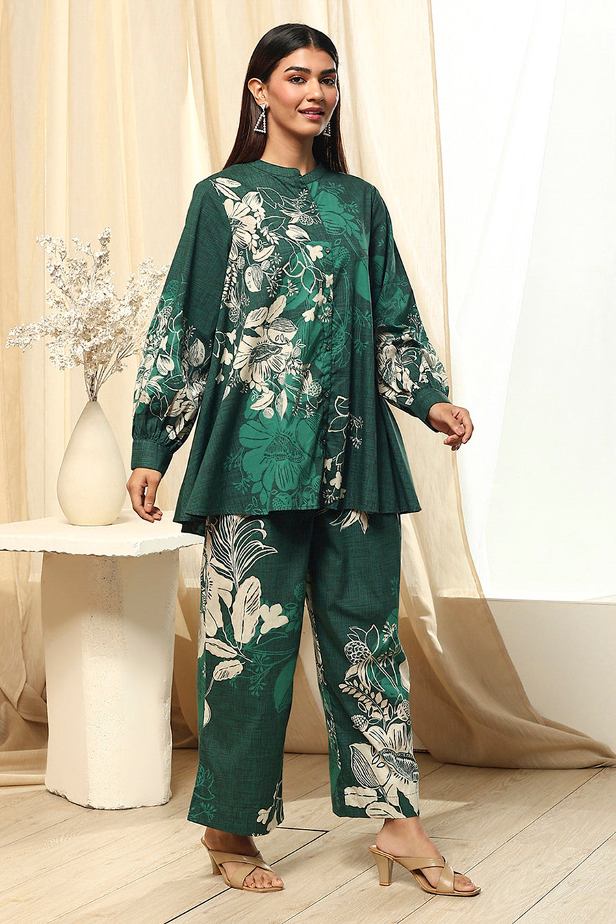 Green Cotton Floral Printed Co-ord Set CO87
