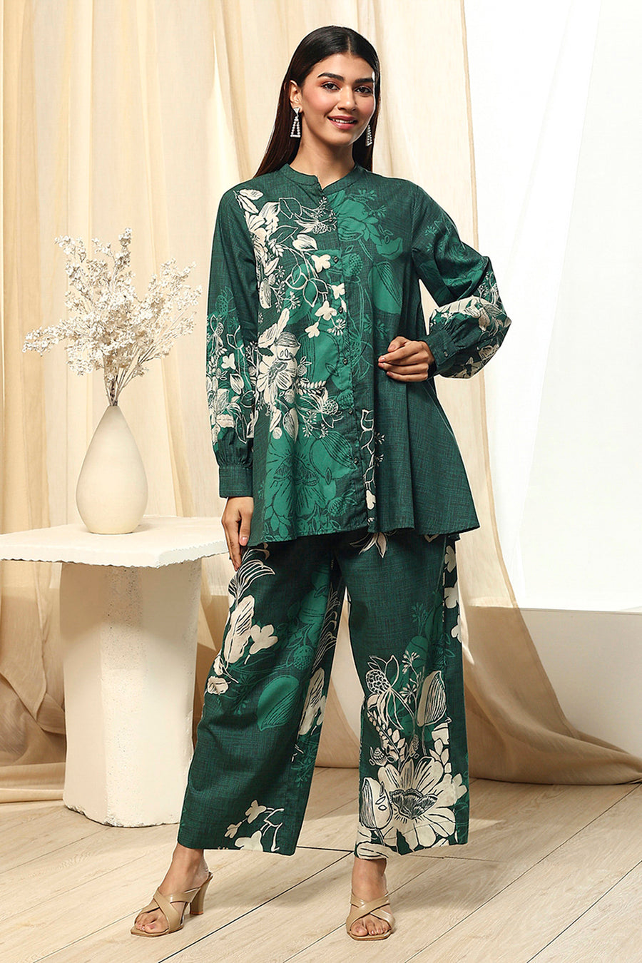 Green Cotton Floral Printed Co-ord Set CO87