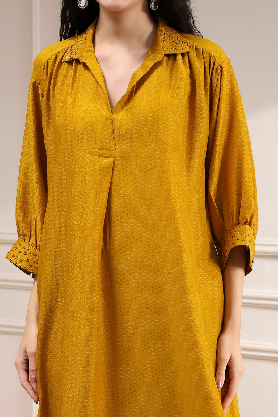 Yellow Polyester Solid A-Line Kurta Set CO87