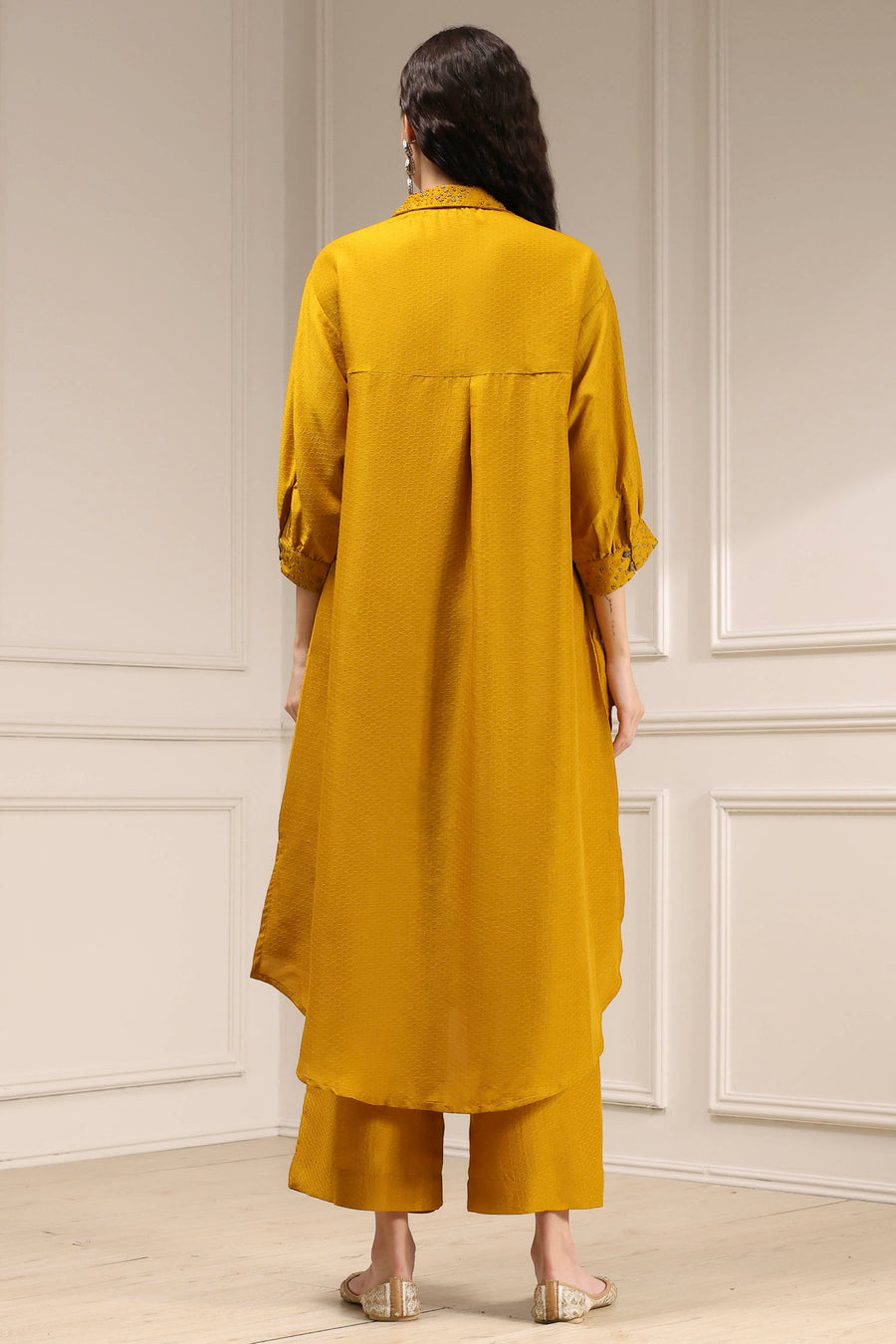 Yellow Polyester Solid A-Line Kurta Set CO87