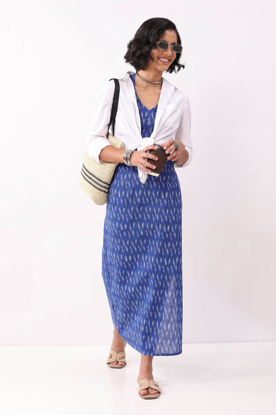 Royal Blue Cotton Abstrast Smocked Back Crop Top K60