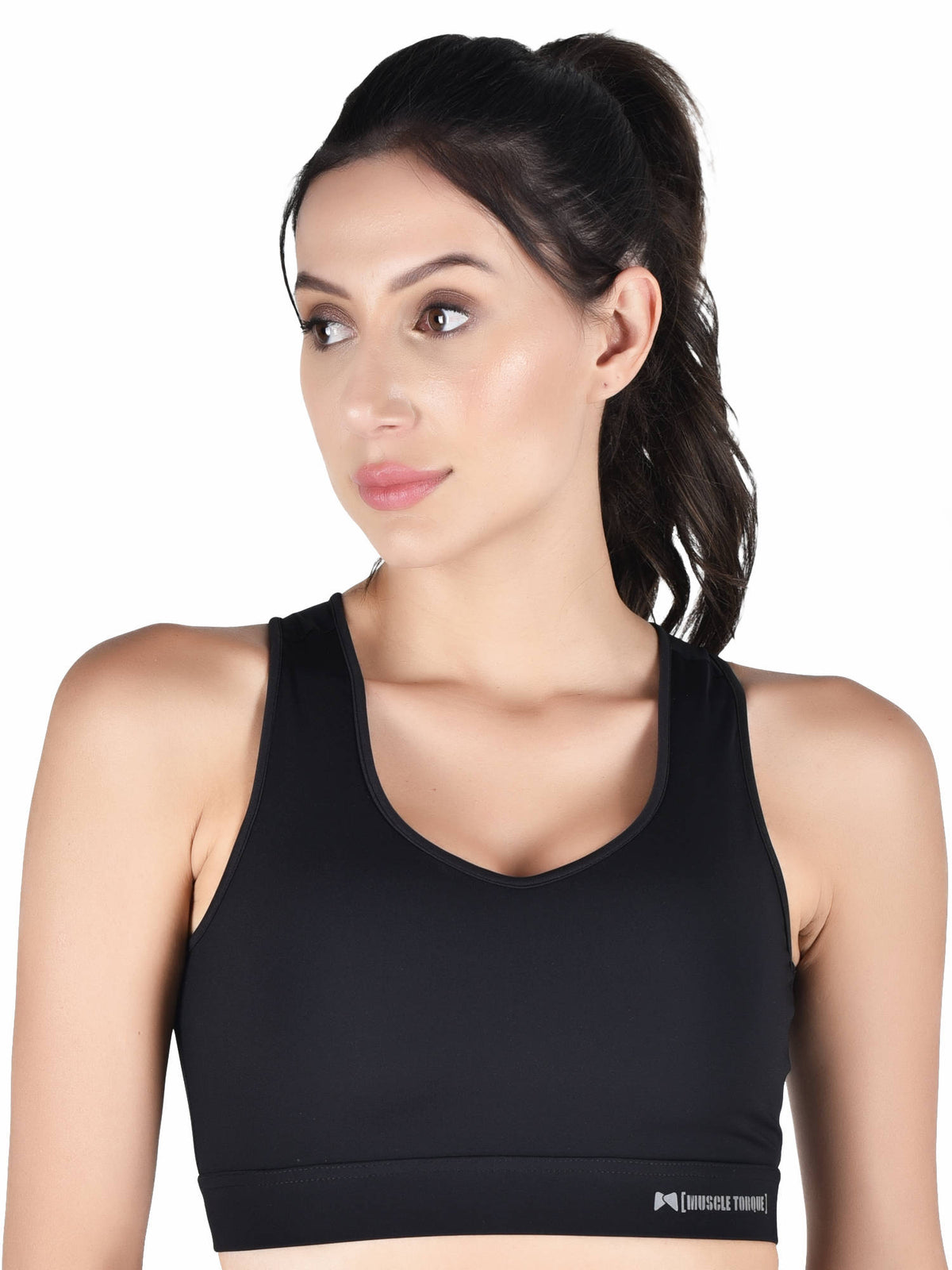 Running/Workout High Impact Crisscross Back Sports Bra-Black | sb09 - view 1
