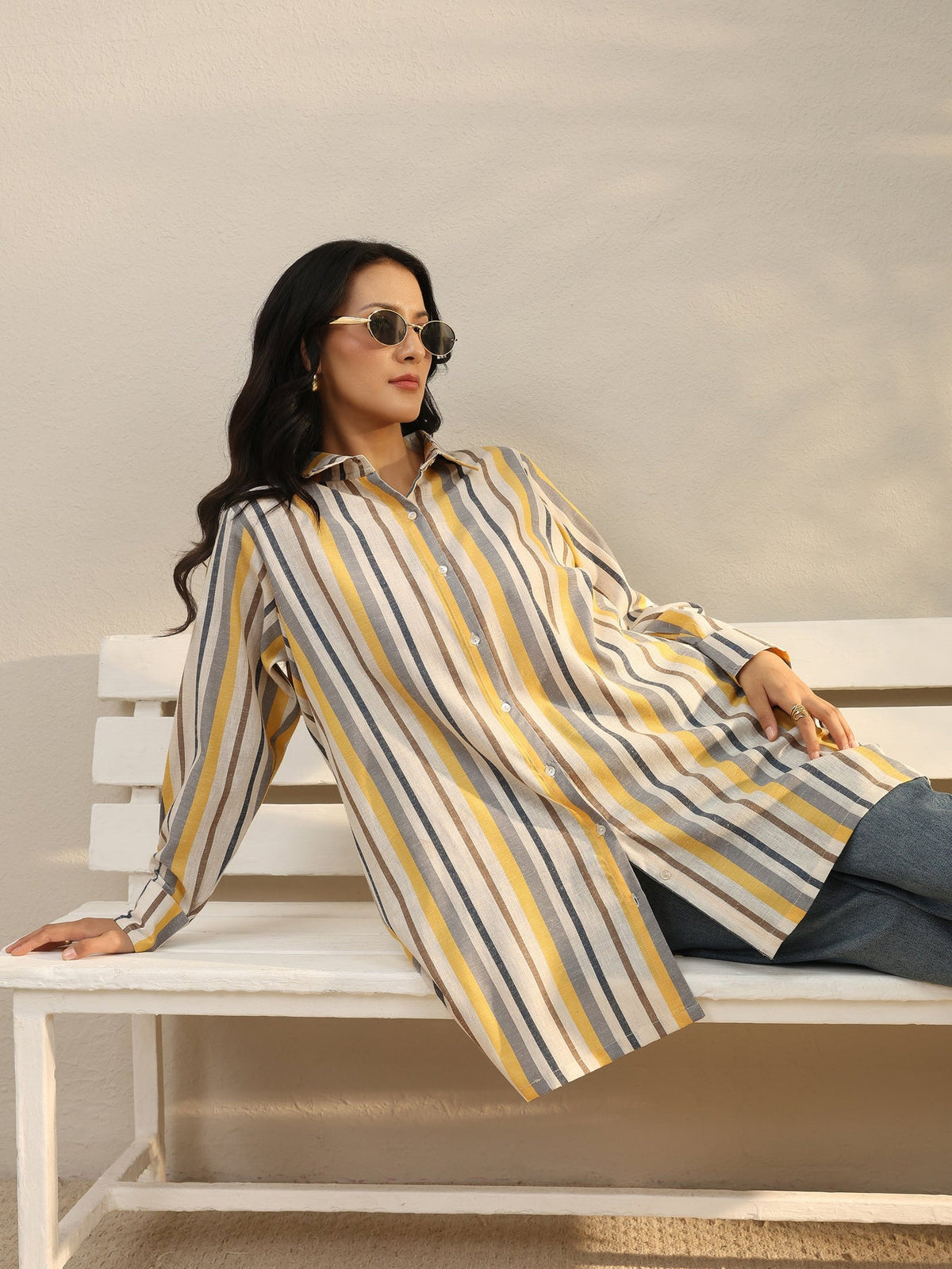 Libas Multi Coloured Striped Printed Cotton Blend Shirt K60