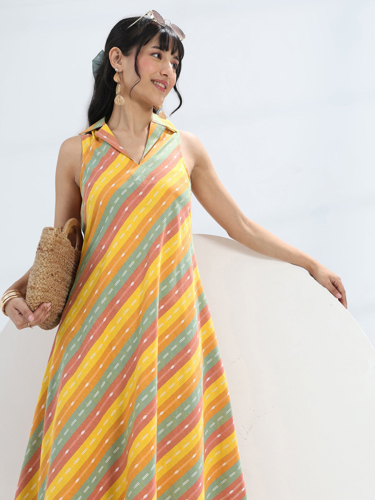 Gerua Multi Leheriya Cotton Blend A-Line Dress