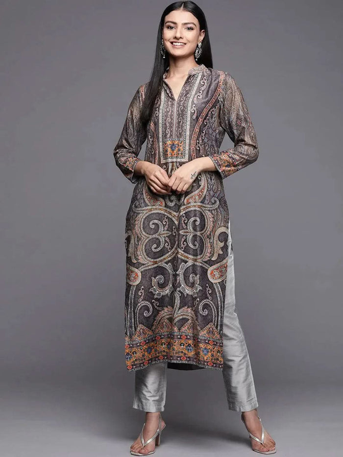 Libas Multicoloured Printed Velvet Straight Kurta