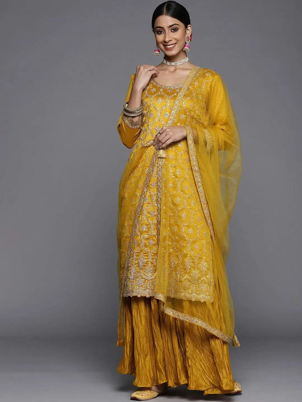 Libas Mustard Embroidered Silk Blend Pakistani Suit