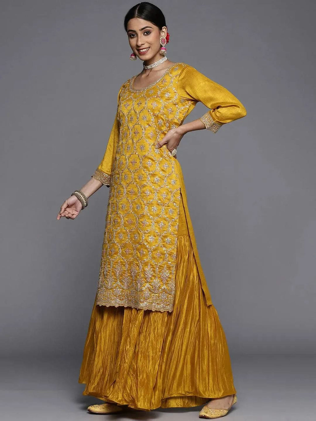 Libas Mustard Embroidered Silk Blend Pakistani Suit