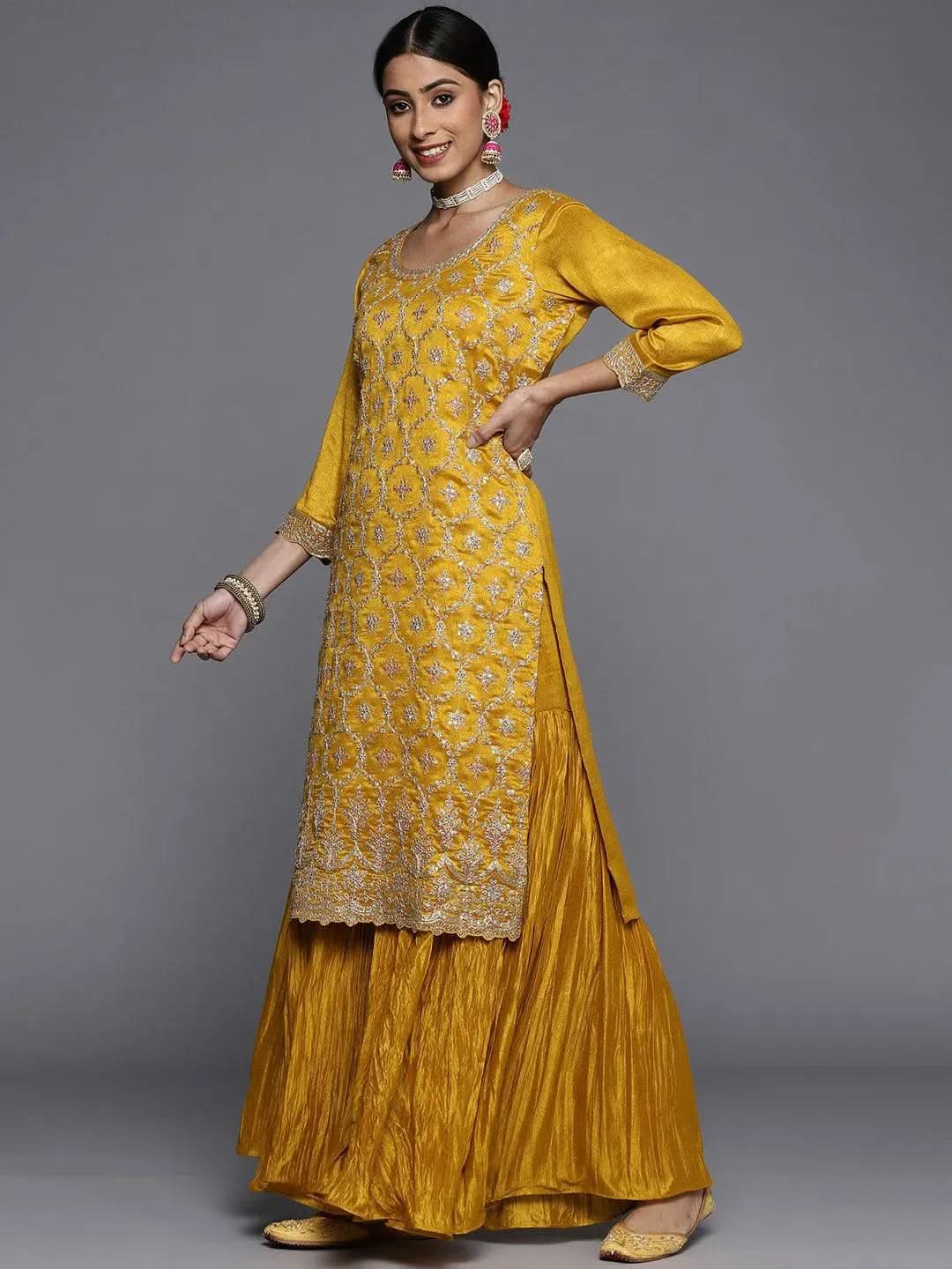 Libas Mustard Embroidered Silk Blend Pakistani Suit