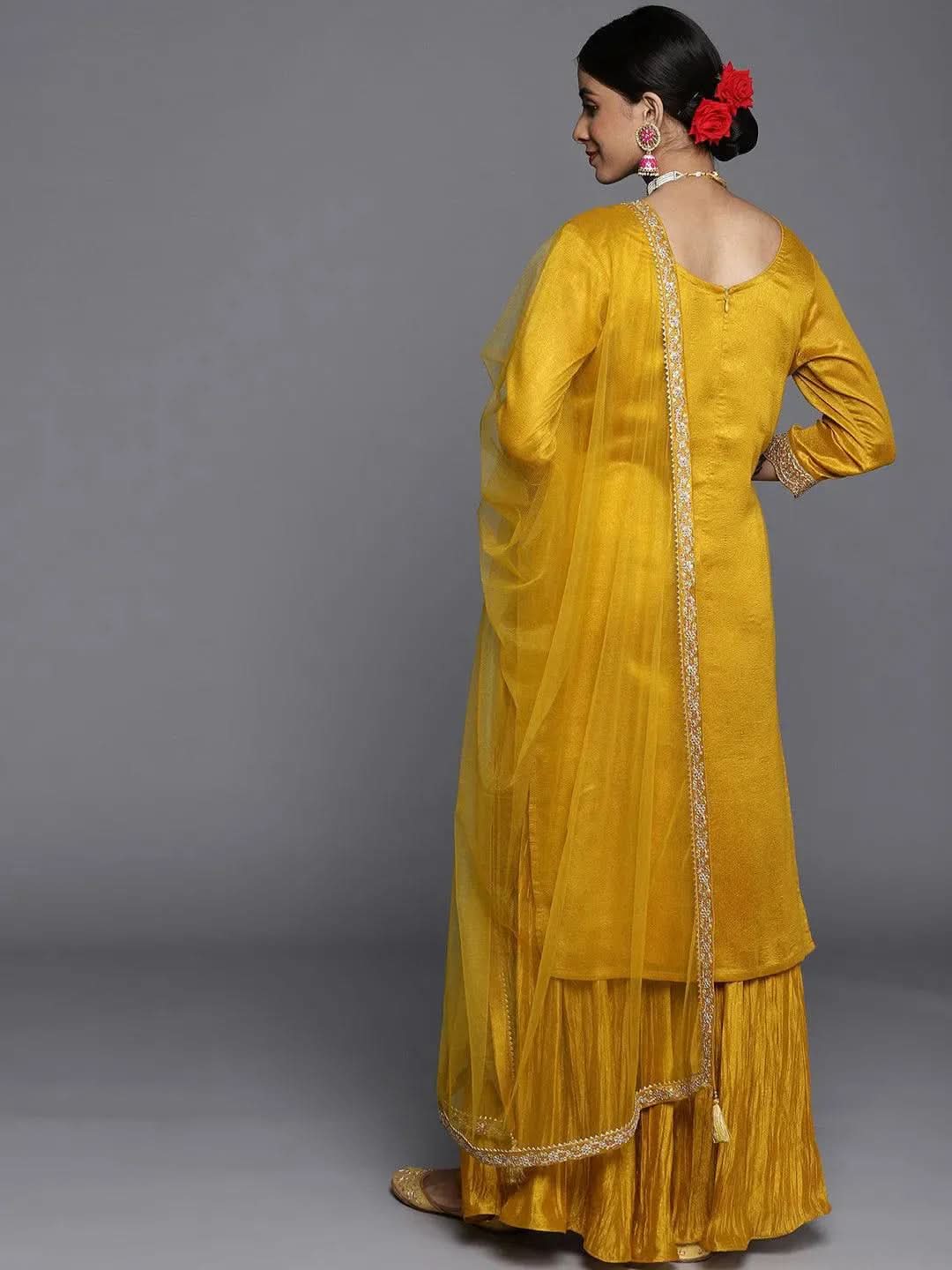 Libas Mustard Embroidered Silk Blend Pakistani Suit