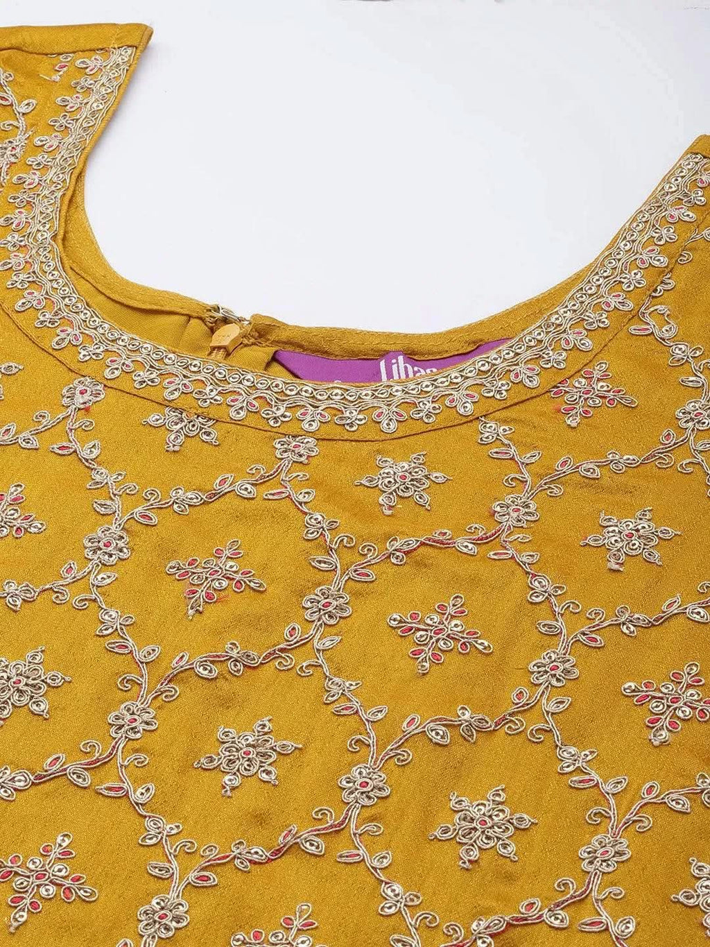 Libas Mustard Embroidered Silk Blend Pakistani Suit