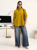 Gerua Mustard Geometric Printed Cotton Blend Shirt