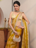 Libas Mustard Striped Textured Tissue Saree