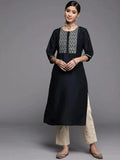 Gerua Navy Blue Embroidered Silk Kurta