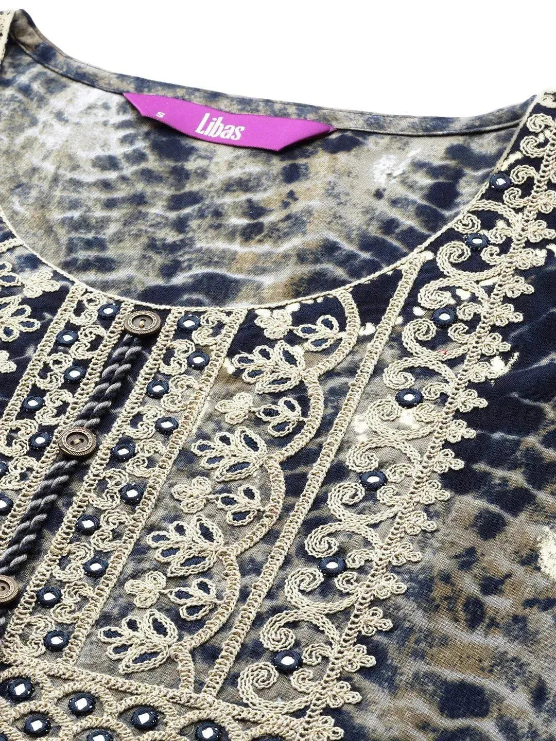 Gerua Navy Blue Yoke Design Rayon Straight Kurta