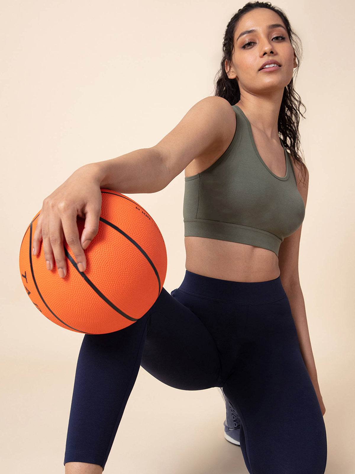 Cotton Slip On Sports Bra with Removable Cups NYK059 Navy | sb09 - view 50