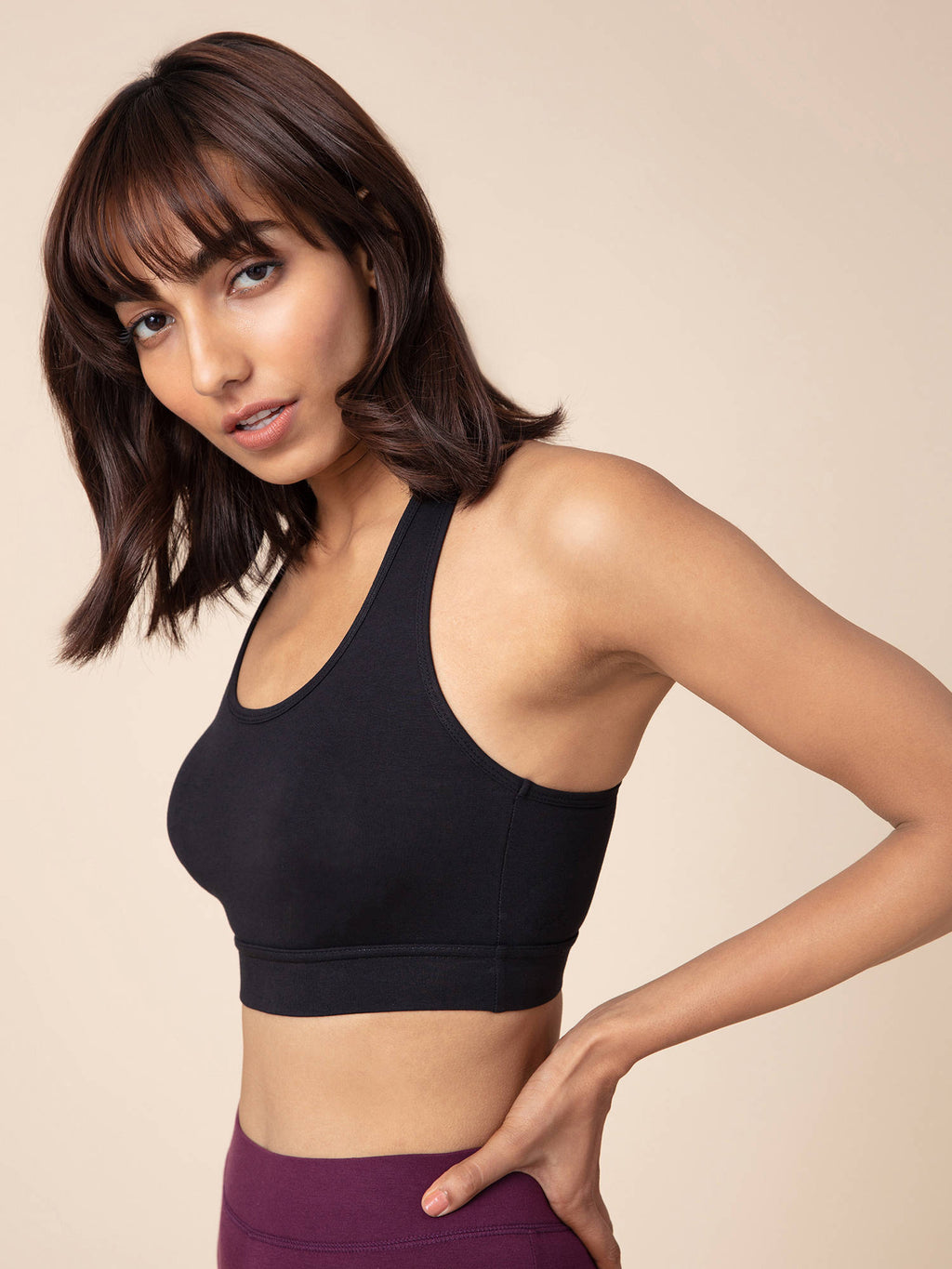 Cotton Slip On Sports Bra with Removable Cups NYK059 Navy | sb09 - view 9