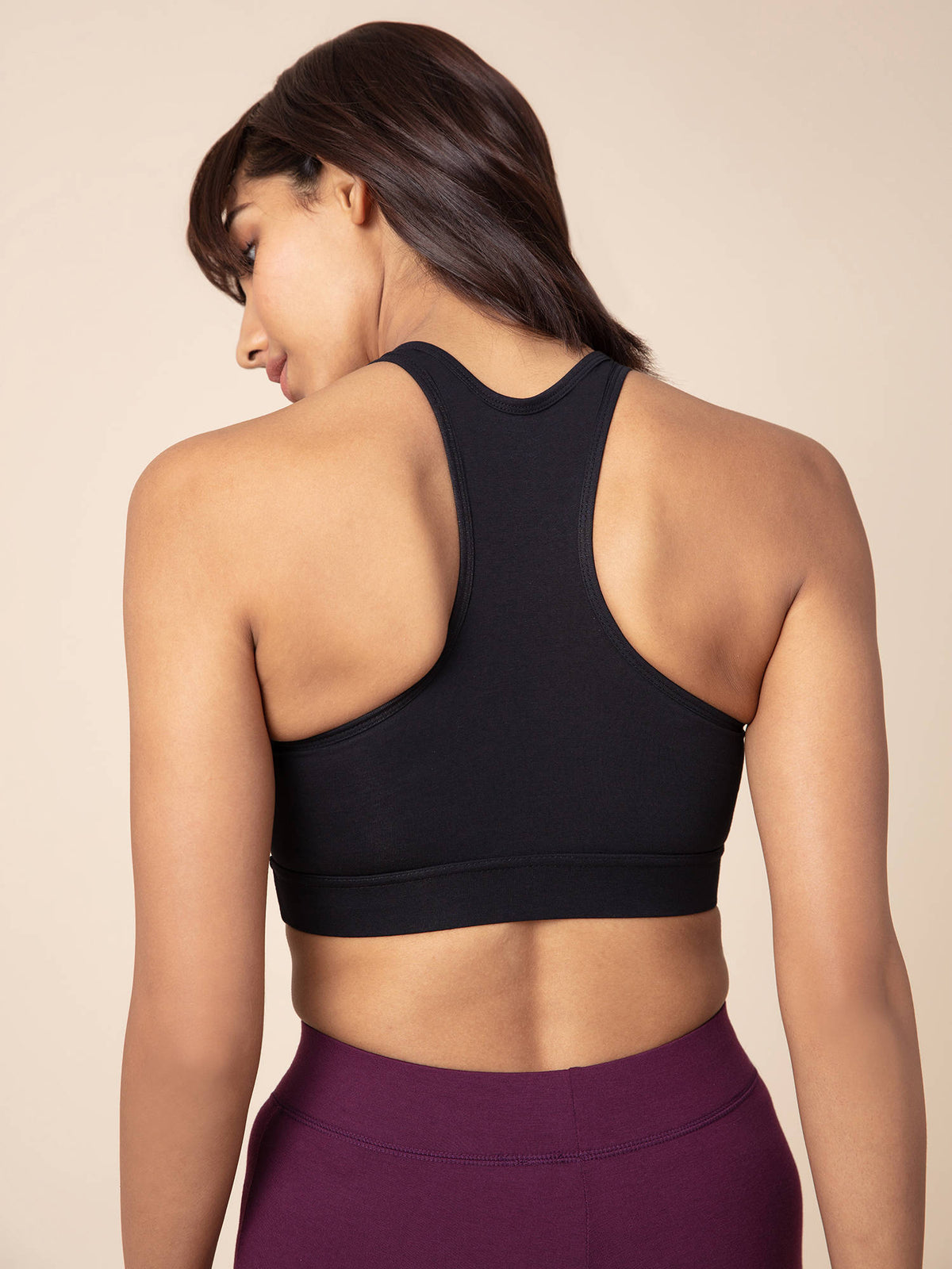Cotton Slip On Sports Bra with Removable Cups NYK059 Navy | sb09 - view 10