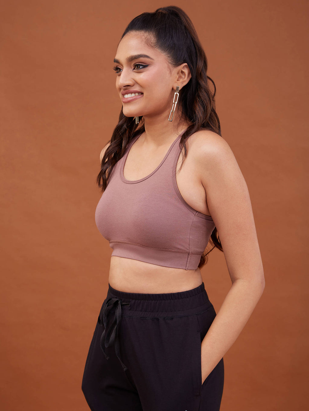 Cotton Slip-On Sports Bra with Moulded Removable Cups for Yoga & Walking NYK059 Black | sb09 - view 66
