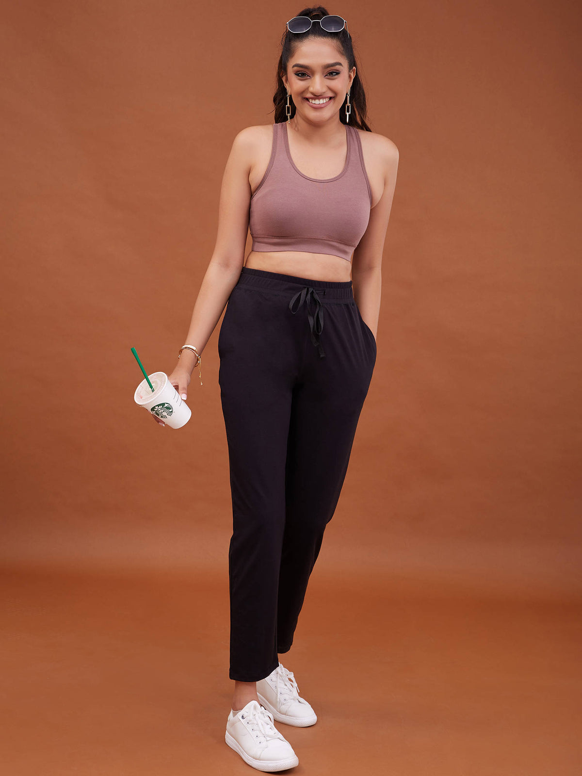 Cotton Slip On Sports Bra with Removable Cups NYK059 Navy | sb09 - view 68