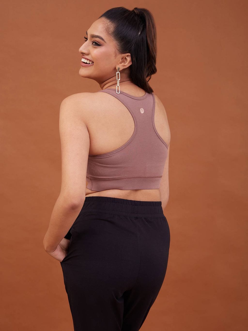 Cotton Slip On Sports Bra with Removable Cups NYK059 Navy | sb09 - view 69