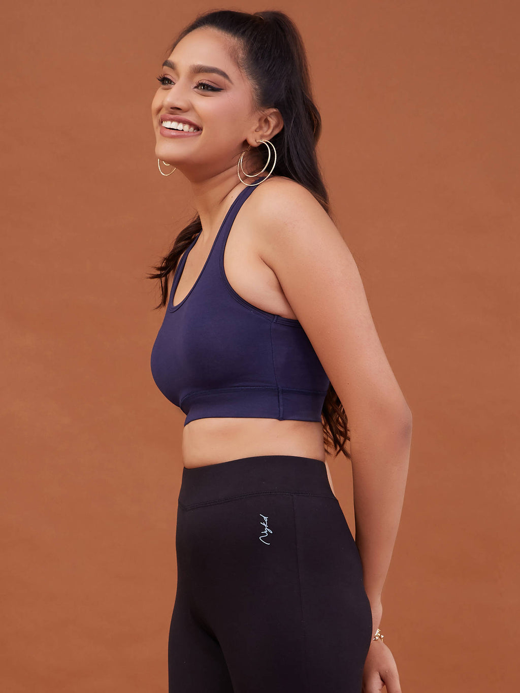 Cotton Slip-On Sports Bra with Moulded Removable Cups for Yoga & Walking NYK059 Black | sb09 - view 28