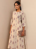 Libas Off White Ethnic Printed Cotton Blend A-Line Kurta