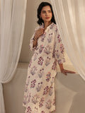 Libas Off White Floral Printed Cotton A-Line Kurta