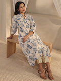 Libas Off White Floral Printed Cotton A-Line Kurta