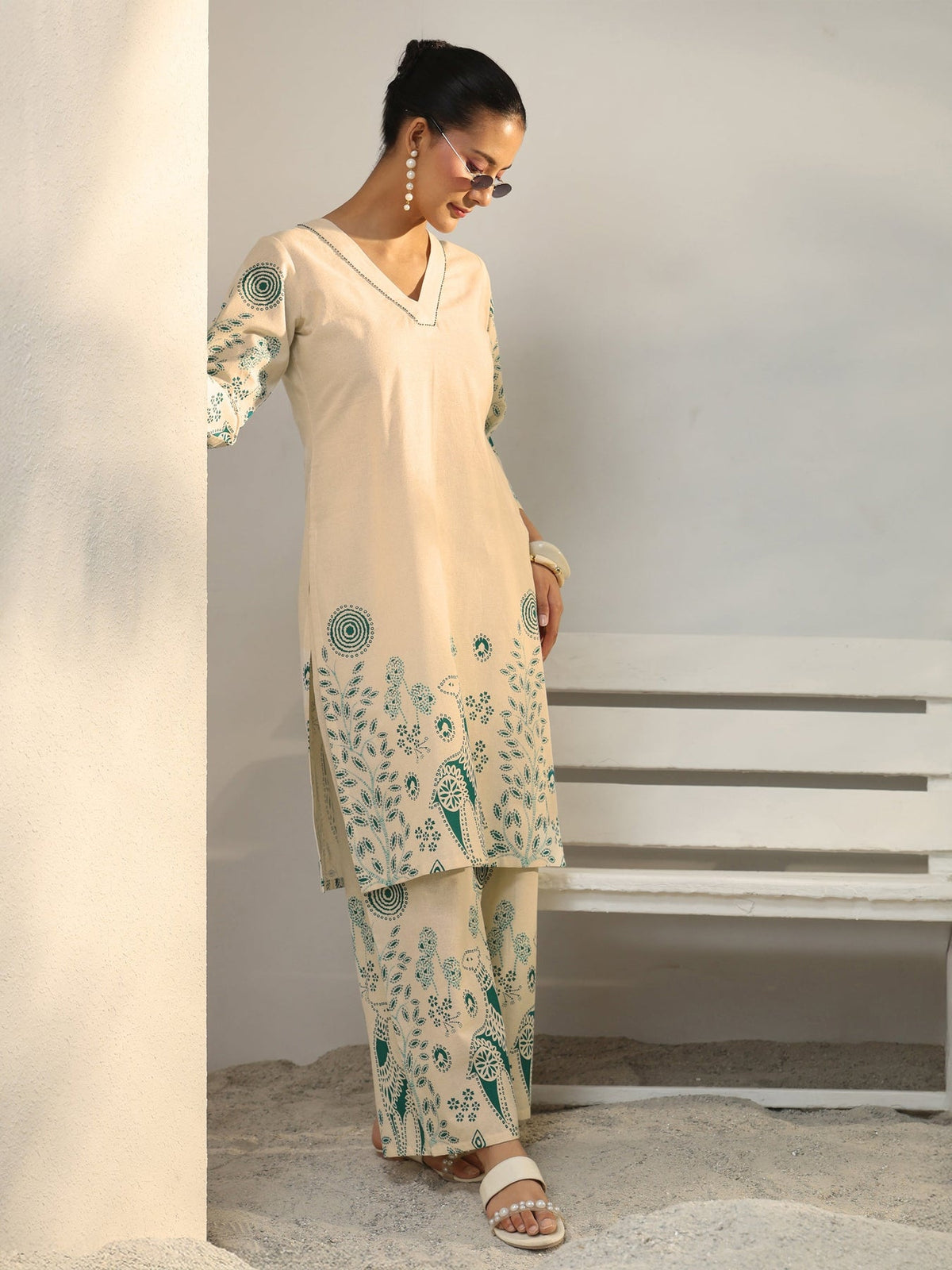Libas Off White Floral Printed Cotton Co-Ord Set CO87