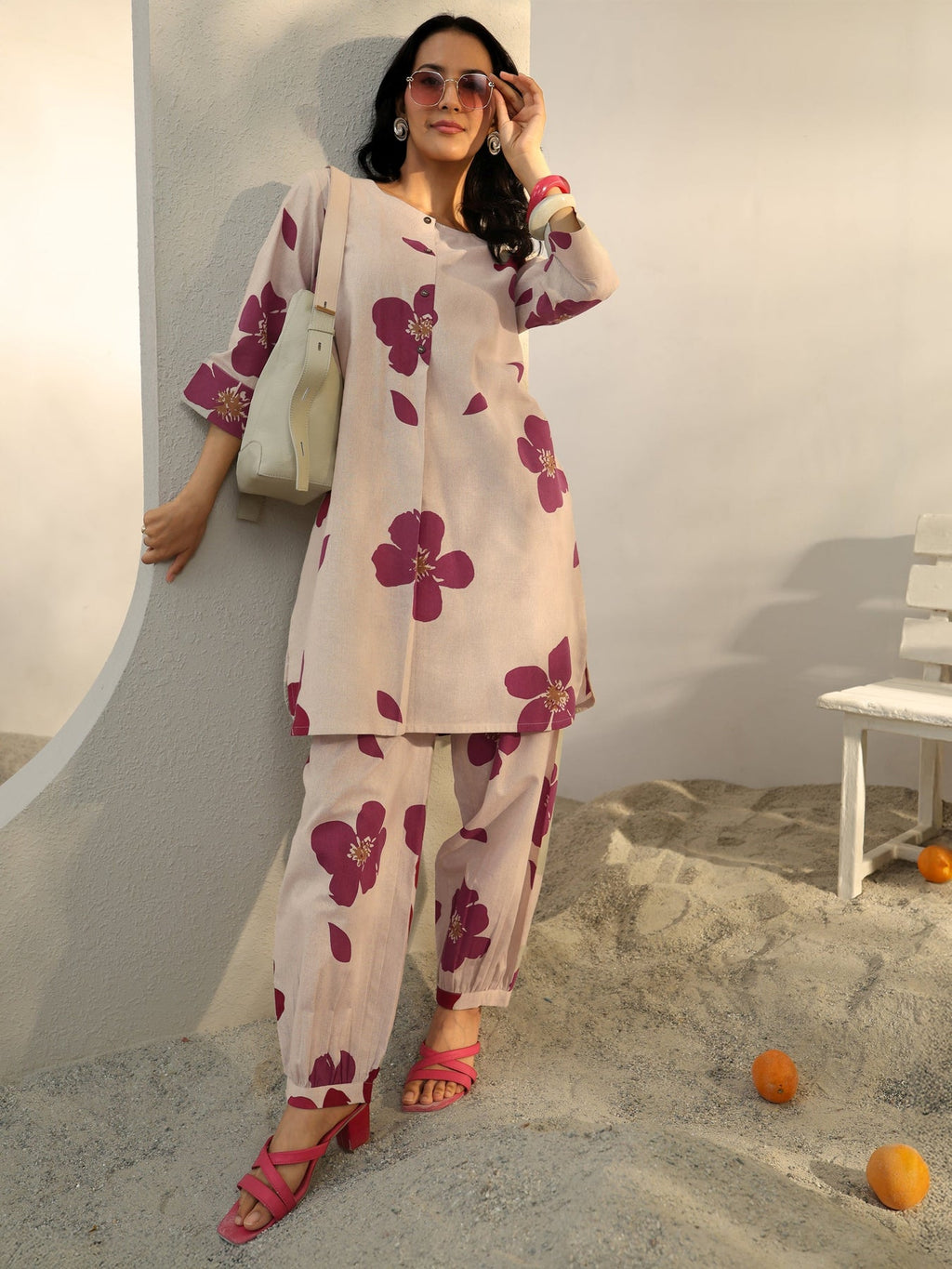 Libas Off White Floral Printed Cotton Co-Ord Set CO87