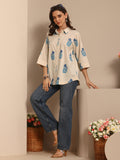 Libas Off White Floral Printed Cotton Shirt